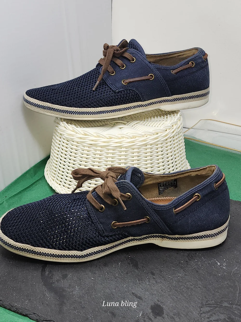 ALDO Men's Navy Mesh Boat Shoes with Brown Laces